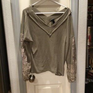 Daytrip Olive Waffle Knit V-Neck Top